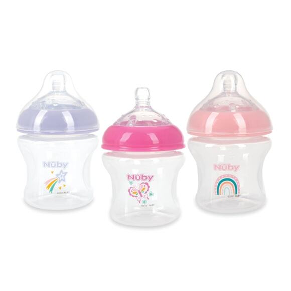 Nuby 3-Pack Infant Feeding Bottles Breast Size Silicone Nipple (0+ Months 6oz) - Picture 2 of 4